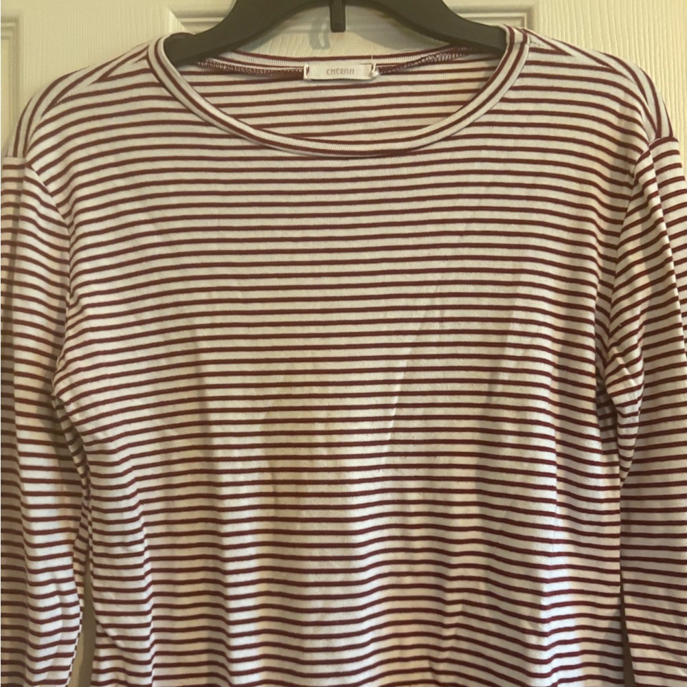 Old Navy Maroon and White Striped Long Sleeve Tee